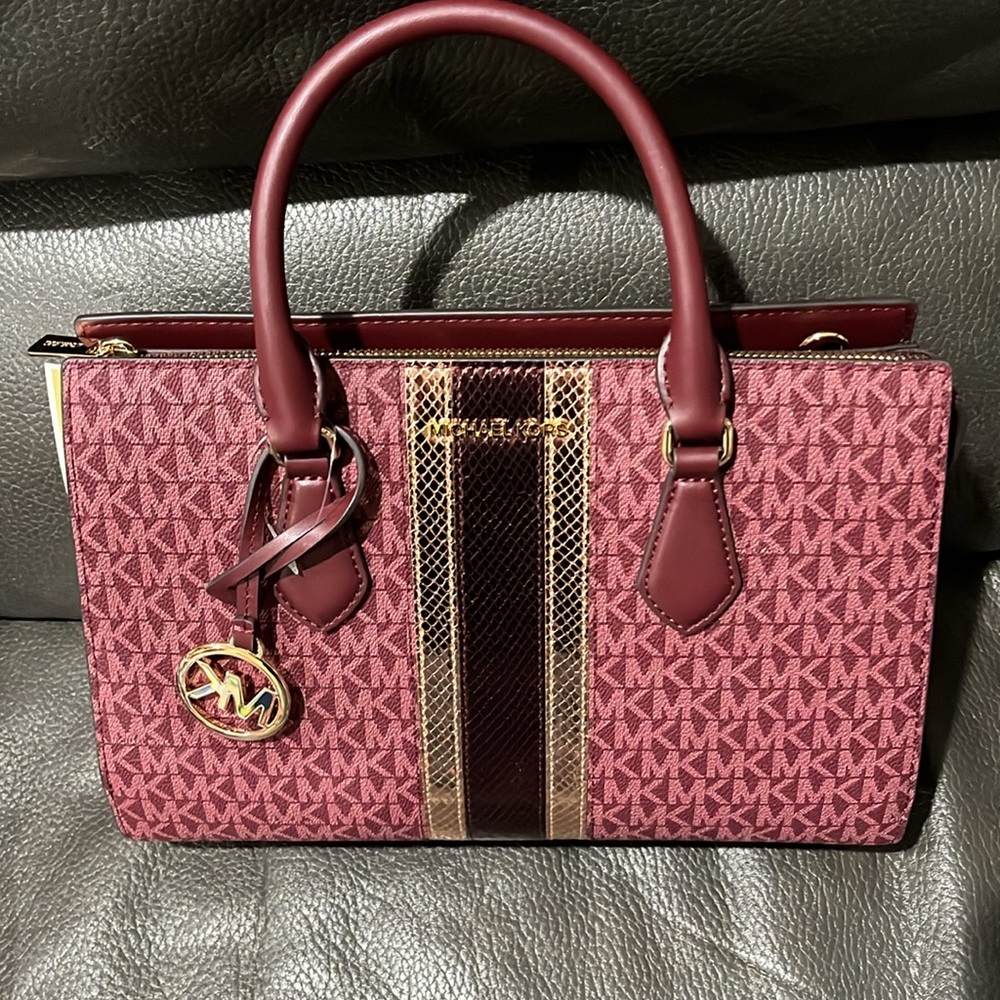 Michael Kors Burgundy and Gold Satchel